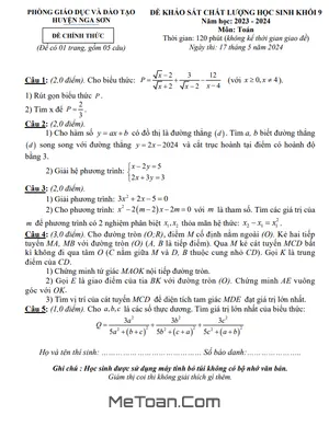 Đề khảo sát chất lượng Toán 9 năm 2023 - 2024 phòng GD&ĐT Nga Sơn - Thanh Hóa