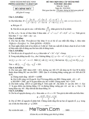 Đề thi chọn HSG Toán 8 năm 2023 - 2024 phòng GD&ĐT thành phố Bắc Ninh