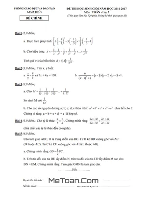 Đề thi HSG Toán 7 năm 2016 - 2017 phòng GD&ĐT Giao Thủy - Nam Định