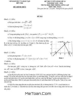 Đề thi và Lời giải Toán tuyển sinh lớp 10 Bến Tre năm 2019 - 2020