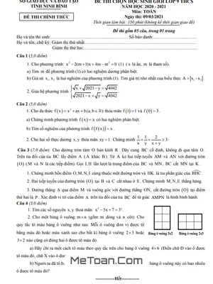 Đề thi học sinh giỏi Toán 9 năm 2020 - 2021 sở GD&ĐT Ninh Bình