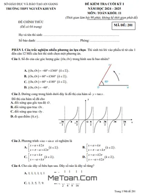 Đề thi học kỳ 1 Toán 11 năm 2024 - 2025 trường THPT Nguyễn Khuyến - An Giang