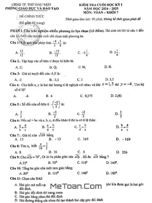 Đề thi học kì 1 Toán 7 năm 2024 - 2025 phòng GD&ĐT Thủ Dầu Một - Bình Dương