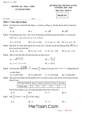 Đề kiểm tra thường xuyên Toán 12 năm 2025 – 2026 trường Lê Thánh Tông – TP HCM