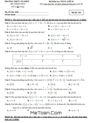 Đề Kiểm Tra Thường Xuyên Tập Trung Môn Toán 10 – Tháng 1/2026 – THPT Văn Hiến, Đồng Nai
