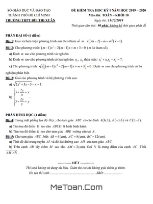 Đề thi học kì 1 Toán 10 năm 2019 - 2020 trường THPT Bùi Thị Xuân - TP HCM