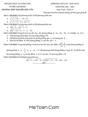 Đề Thi Giữa Kỳ 2 Môn Toán 10 Năm 2021-2022 Trường THPT Nguyễn Hữu Cầu - TP.HCM
