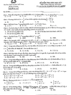 Đề kiểm tra giữa HK1 Toán 11 năm 2018 - 2019 trường THPT Lương Thế Vinh - Hà Nội