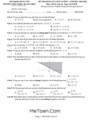 Đề khảo sát lần 2 Toán 10 năm 2022 – 2023 trường THPT Triệu Quang Phục – Hưng Yên