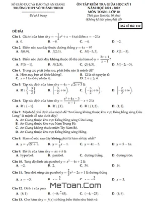 Đề ôn thi giữa kỳ 1 Toán 10 năm 2021 - 2022 trường THPT Võ Thành Trinh - An Giang