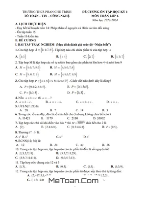 Đề Cương Ôn Tập Toán 6 Học Kì 1 Năm 2023 - 2024 Trường THCS Phan Chu Trinh - Hà Nội