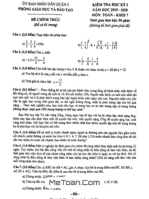 Đề kiểm tra học kỳ 1 Toán lớp 7 năm 2019 - 2020 phòng GD&ĐT Quận 3 - TP HCM