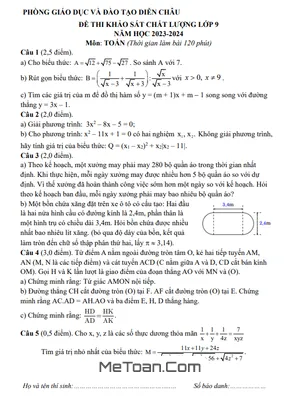 Đề khảo sát Toán 9 năm 2023 - 2024 phòng GD&ĐT Diễn Châu - Nghệ An