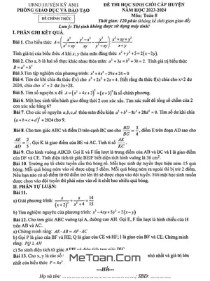 Đề thi học sinh giỏi Toán 8 năm 2023 - 2024 phòng GD&ĐT Kỳ Anh - Hà Tĩnh