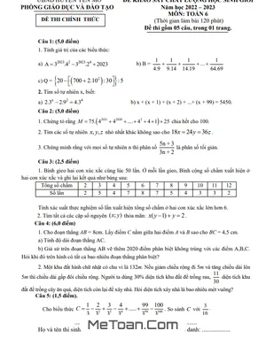 Đề KSCL học sinh giỏi Toán 6 năm 2022 - 2023 phòng GD&ĐT Yên Mô - Ninh Bình