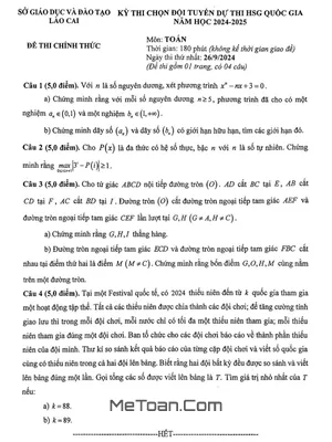 Đề chọn đội tuyển thi HSG QG môn Toán THPT năm 2024 - 2025 sở GD&ĐT Lào Cai