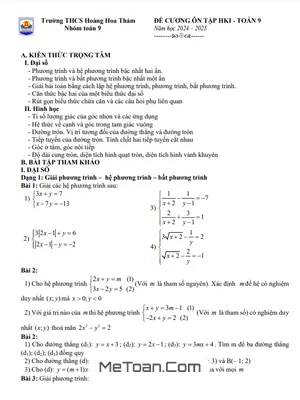 Đề Cương Ôn Tập HK1 Toán 9 Năm 2024 - 2025 Trường THCS Hoàng Hoa Thám - Hà Nội
