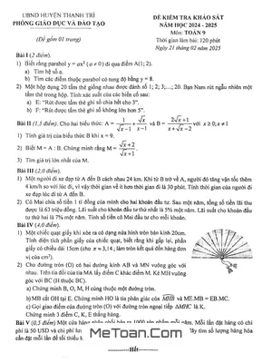 Đề khảo sát tháng 2 Toán 9 năm 2024 - 2025 phòng GD&ĐT Thanh Trì - Hà Nội
