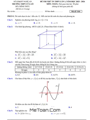 Đề thi thử TN THPT 2026 lần 1 môn Toán trường THPT Cửa Lò – Nghệ An