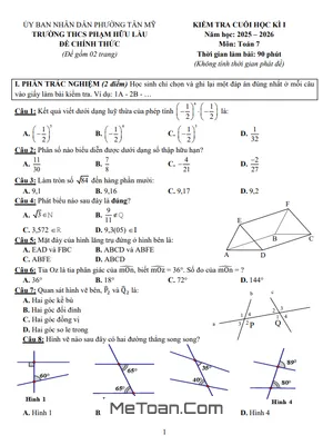 Đề Cuối Học Kỳ 1 Toán 7 Năm 2025-2026 Trường THCS Phạm Hữu Lầu - TP. Hồ Chí Minh