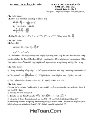 Đề Khảo Sát Chất Lượng Học Sinh Giỏi Toán 6 Lần 2 Năm 2025-2026 Cụm THCS Lâm-Văn-Kiều, Nghệ An