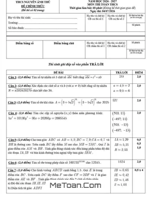 Đề thi học sinh giỏi giải toán trên máy tính cầm tay THCS – Trường Nguyễn Ảnh Thủ, TP.HCM (2026 – 2027)