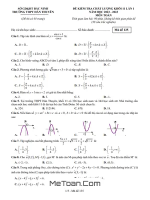 Đề kiểm tra Toán 11 lần 1 năm 2022 – 2023 trường THPT Hàn Thuyên – Bắc Ninh
