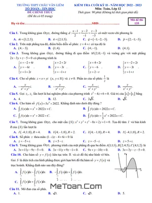 Đề Thi Cuối Kỳ 2 Toán 12 Năm 2022 - 2023 Trường THPT Châu Văn Liêm - Cần Thơ