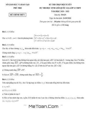 Đề chọn đội tuyển HSG Toán 12 năm 2020 – 2021 sở GD&ĐT Phú Thọ (Ngày 1)