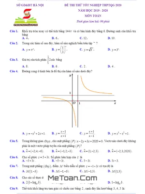 Đề thi thử tốt nghiệp THPT 2020 môn Toán lần 1 sở GD&ĐT Hà Nội