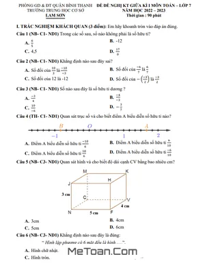 Đề Tham Khảo Giữa Kỳ 1 Toán 7 Năm 2022 - 2023 Trường THCS Lam Sơn - TP HCM