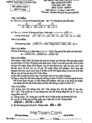 Đề thi chọn HSG Toán 9 năm 2020 - 2021 phòng GD&ĐT Quận 1 - TP HCM