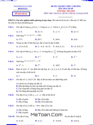 Bộ đề ôn tập cuối chương Dãy số, Cấp số cộng và Cấp số nhân - Toán 11