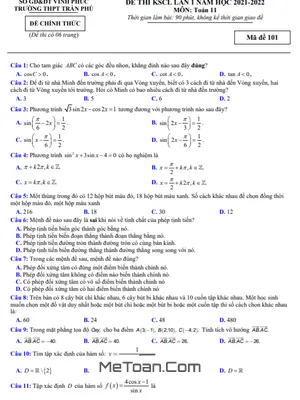 Đề thi KSCL Toán 11 lần 1 năm 2021 - 2022 trường THPT Trần Phú - Vĩnh Phúc