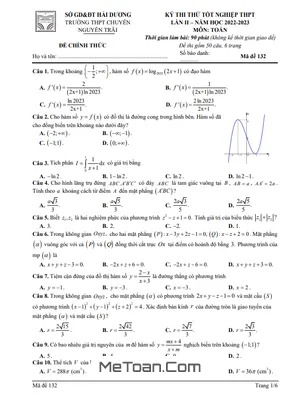 Đề thi thử Toán TN THPT 2023 lần 2 trường chuyên Nguyễn Trãi - Hải Dương