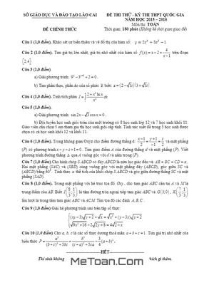 Đề thi thử THPT Quốc gia 2016 môn Toán - Sở GD&ĐT Lào Cai