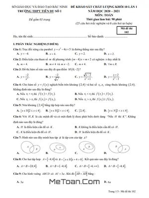 Đề khảo sát Toán 10 lần 1 năm 2020 – 2021 trường Tiên Du 1 – Bắc Ninh