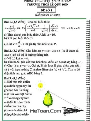 Đề thi học kỳ 1 Toán lớp 9 năm 2021 - 2022 trường THCS Lê Quý Đôn - Hà Nội