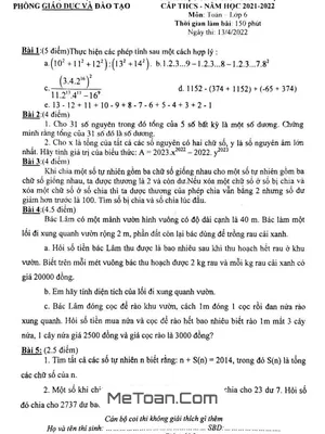 Đề HSG huyện Toán 6 năm 2021 - 2022 phòng GD&ĐT Thuận Thành - Bắc Ninh