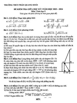 Đề Thi Giữa Kỳ 1 Toán 9 Năm 2023 - 2024 Trường THCS Trần Quang Khải - TP HCM
