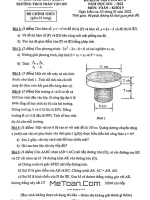 Đề thi Toán 9 cuối kỳ 2 năm 2021-2022 trường THCS Trần Văn Ơn - TPHCM