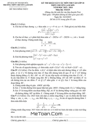Đề khảo sát Toán (Tin) vào 10 trường chuyên Lam Sơn - Thanh Hóa năm 2023 - 2024