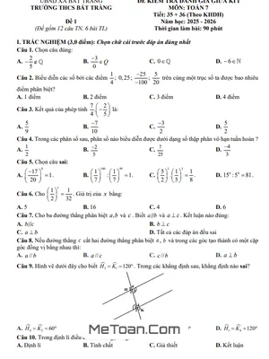 Đề Thi Giữa Học Kì 1 Toán 7 Năm Học 2025 – 2026 Trường THCS Bát Tràng (Kèm Đáp Án Chi Tiết)