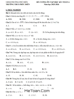 Đề Cương Ôn Tập Học Kỳ 1 Toán 6 Trường THCS Phúc Diễn 2025 - 2026