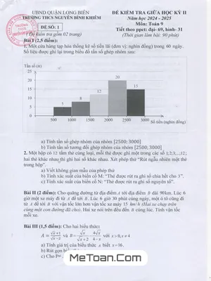 Đề thi giữa học kỳ 2 Toán 9 năm 2024 - 2025 trường THCS Nguyễn Bỉnh Khiêm Hà Nội