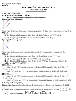 Đề Cương Ôn Tập Toán 10 Học Kỳ 2 Năm 2025-2026 – THPT Đức Trọng, Lâm Đồng