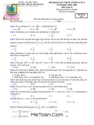 Đề KSCL Lần 1 Toán 11 Năm 2020 - 2021 Trường THPT Thuận Thành 1 - Bắc Ninh