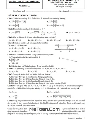 Đề thi học kì 1 Toán 10 năm 2023 - 2024 trường THCS - THPT Hồng Đức - TP HCM