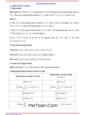 Bài Tập Trắc Nghiệm Nguyên Hàm Có Đáp Án Và Lời Giải
