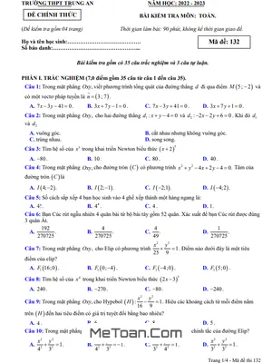 Đề học kỳ 2 Toán 10 năm 2022 – 2023 trường THPT Trung An – Cần Thơ